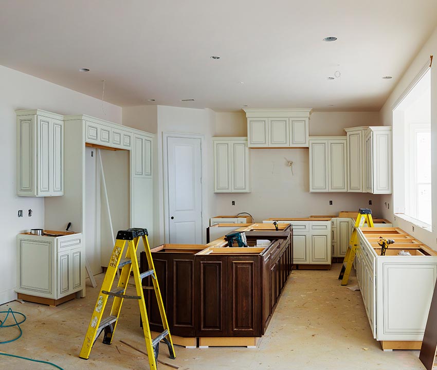 Kitchen cabinet installation in progress