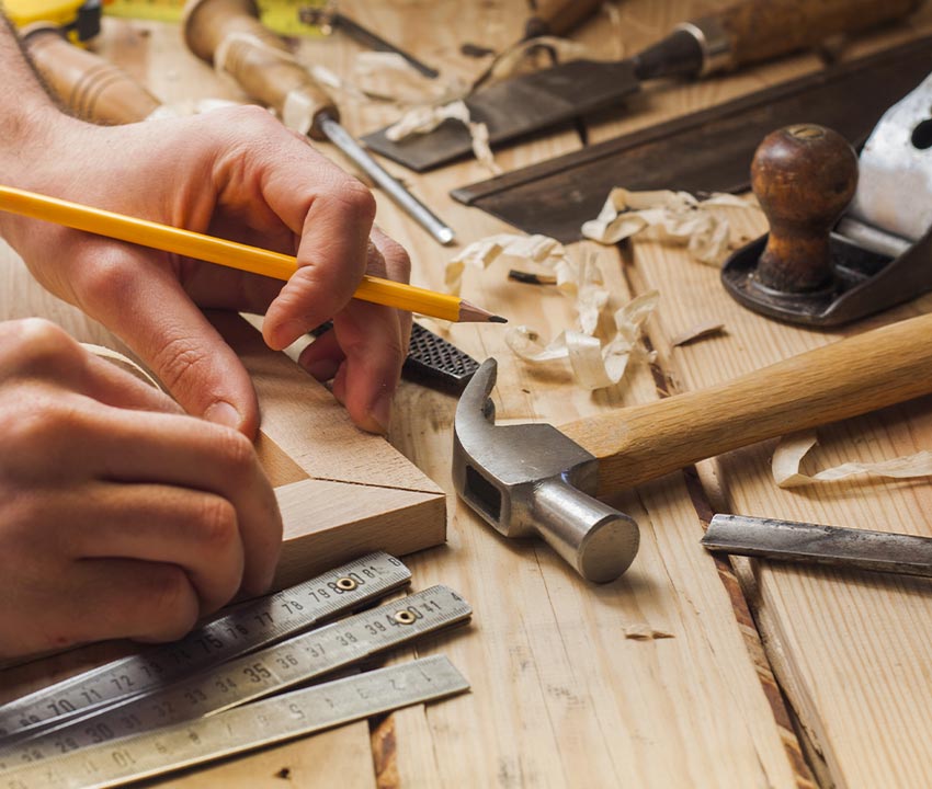 Close-up view of tools used by carpenters