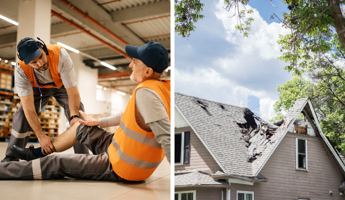 collage of injured worker and damaged property