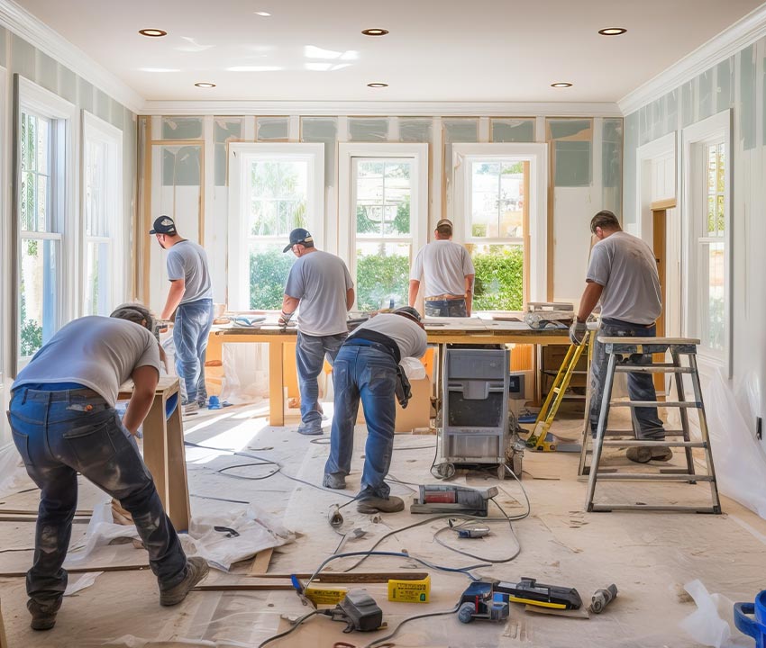 A group of remodeling professionals working on an interior